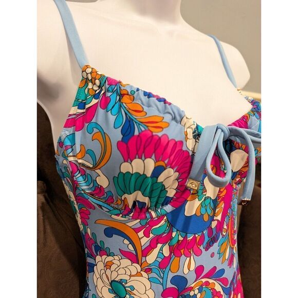 KATE SPADE Cinch Tie Front Soft Underwire Cups Swimsuit SPRING WATER/BLUE S $144 - Picture 6 of 16